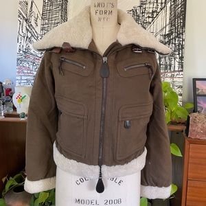 Allegi Bomber Jacket Brown Cream shearling Collar/Cuffs